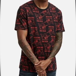 True Religion Buddha Mono Crew Neck Cotton T-shirt in Black/red Sz M